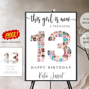 Minimalistische 13. Geburtstag Mädchen Foto Schild Vorlage | 13. Geburtstag Poster | Teenager Photo Frame Template, Printable Sofortiger Download