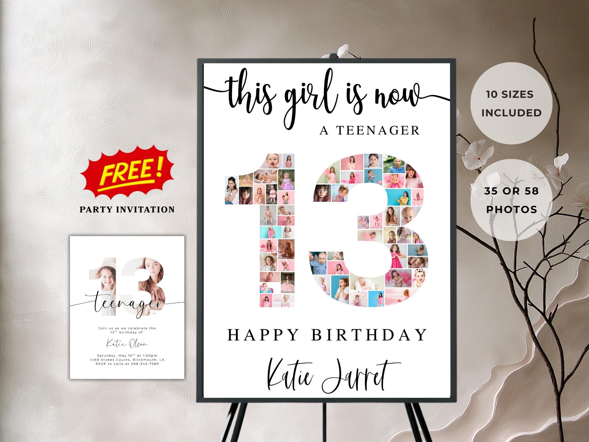 13th Birthday Girl Photo Collage Poster: Teen Keepsake (Printable Instant Download)