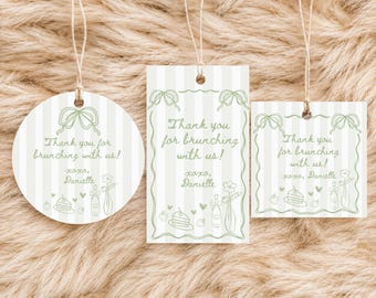 Etykieta na upominek z okazji baby shower w zielone paski | Edytowalny szablon Canva (do pobrania w wersji drukowanej)