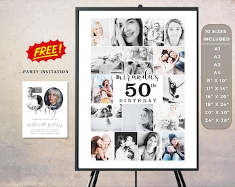 50th Birthday Photo Collage Sign: Minimalist Party Decor (Digital Download)