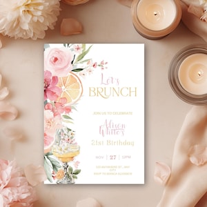 Citrus Birthday Brunch Invitation: Orange Floral Canva Template (5x7&quot; Digital Download)