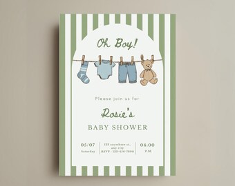 Green Clothesline Baby Shower Invitation: Editable Template (Digital Download)