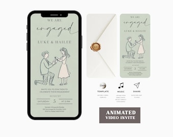 Animated Engagement Video Invitation | Editable Canva Template | Digital Invite | Instant Download