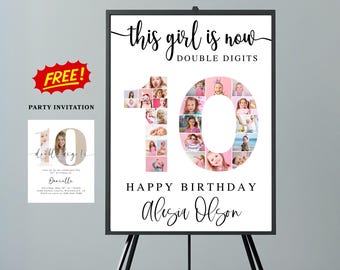 10th Birthday Photo Sign Template: Minimalist Double Digit Design (Printable Digital Download)