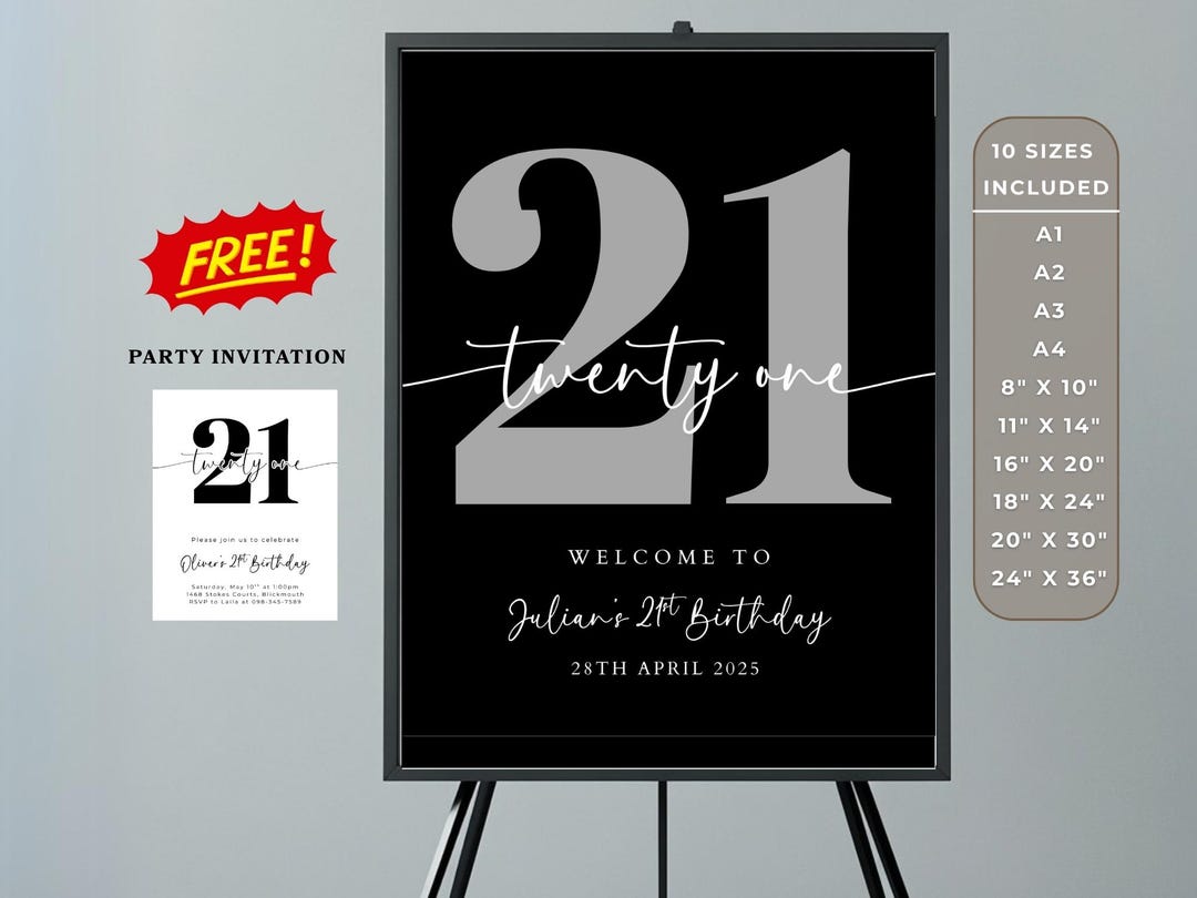 21st Birthday Welcome Sign: Minimalist Party Decor (free Invitation ...