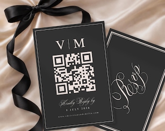 Szablon karty RSVP Montclair, edytowalny ślub Canva, karta z kodem QR, papeteria ślubna Old Money, elegancka karta z odpowiedzią na ślub