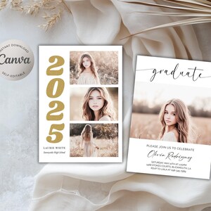 Minimalist Graduation Announcement Party Invitation, Editable Senior Card with Multiple Photos,  Printable Graduation Template