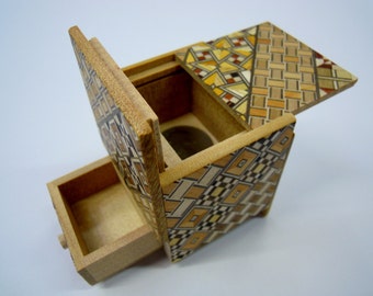 Drawer 4 steps Yosegi 2 sun cube (2.2inch/54mm) Japanese Puzzle box (Himitsu-bako)