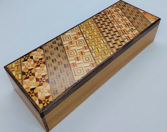 Long 7 steps Yosegi/Natural wood 8 sun (24cm/9.4inch ) Japanese Puzzle box (Himitsu bako)