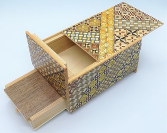 Drawer 10 steps Traditional Yosegi 5 sun (6inch/150mm) Large Japanese Puzzle box (Himitsu-bako)