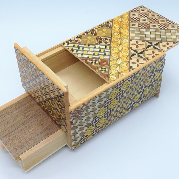 Drawer 10 steps Traditional Yosegi 5 sun (6inch/150mm) Large Japanese Puzzle box (Himitsu-bako)