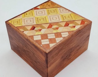 Square 12 steps Yosegi/Walnut wood (3.0inch/78mm) Japanese Puzzle box (Himitsu-bako) Etsy exclusive 02