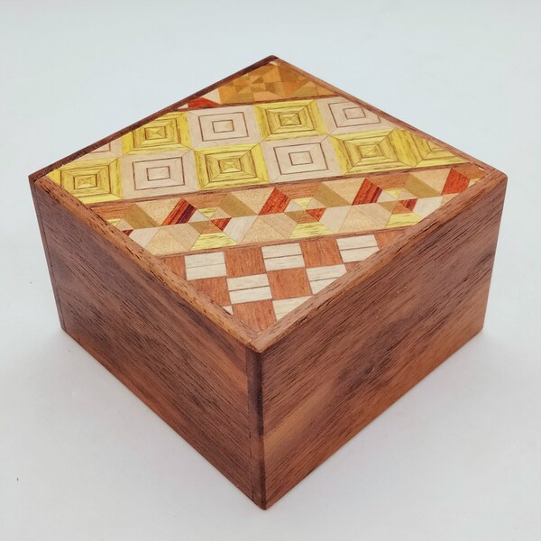 Square 12 steps Yosegi/Walnut wood (3.0inch/78mm) Japanese Puzzle box (Himitsu-bako) Etsy exclusive 02