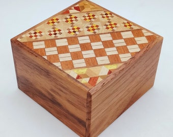 Square 12 steps Yosegi/Walnut wood (3.0inch/78mm) Japanese Puzzle box (Himitsu-bako) Etsy exclusive 01