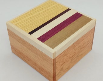 Square 14 steps Natural wood (3.0inch/78mm) Japanese Puzzle box (Himitsu-bako) OKA