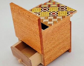 Drawer 4 steps Yosegi/Mahogany wood 2 sun cube (2.2inch/54mm) Japanese Puzzle box (Himitsu-bako)