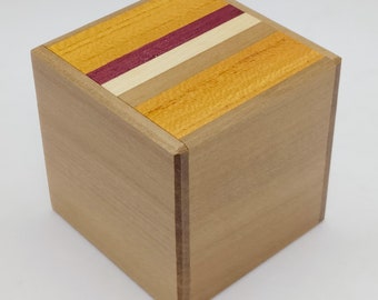 7 steps Cube Natural wood 2 sun (54mm / 2.1inch) Japanese Puzzle box (Himitsu-bako)