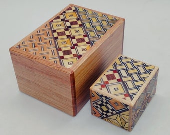 The Nested 14 steps/5 steps Mame and 2.5 sun (1.7 / 2.9 inch) Yosegi Japanese Puzzle box (Himitsu-bako)