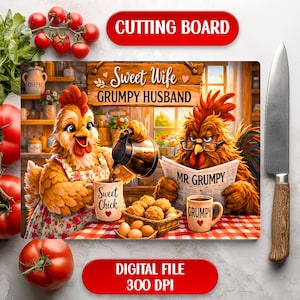 Funny Chicken Rooster Design Grumpy (Digital Download) – Rustic Farm Cutting Board Sublimation