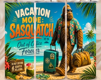 Diseño divertido de sublimación para vaso térmico de 20 oz con diseño de Bigfoot en modo vacaciones de verano (descarga digital).