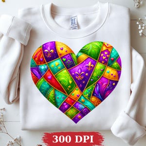 Mardi Gras Patchwork Vibrant Colors Heart Trendy Sublimation Design Digital Download