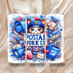 Tumbler sottile da 20 once per impiegato postale/ Stampa a sublimazione senza cuciture e dritta/ Gatto carino impiegato postale/ Donna postina/ Posta dell'ufficio postale
