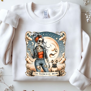 Skeleton Woman with French Bulldog Sublimation T-shirt  Design Instant Download The Frenchie Mom Halloween Tarot Card Style