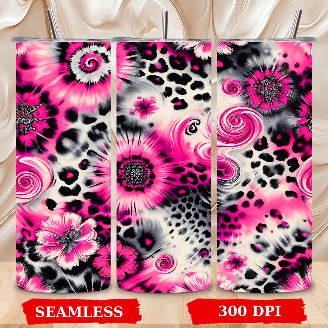 Tie Dye 20 OZ Tumbler Wrap Pink Leopard Print Seamless & Straight ...