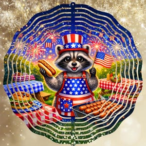 Mapache patriótico estadounidense, barbacoa, fuegos artificiales, EE. UU., molinillo de viento de 12 pulgadas, diseño de sublimación, descarga digital. imagen 8