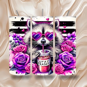 Stay Trashy Dumpster Raccoon 20 OZ Skinny Tumbler Wrap| Seamless Straight Sublimation| Instant Download| Funny Sassy Sarcastic Colorful