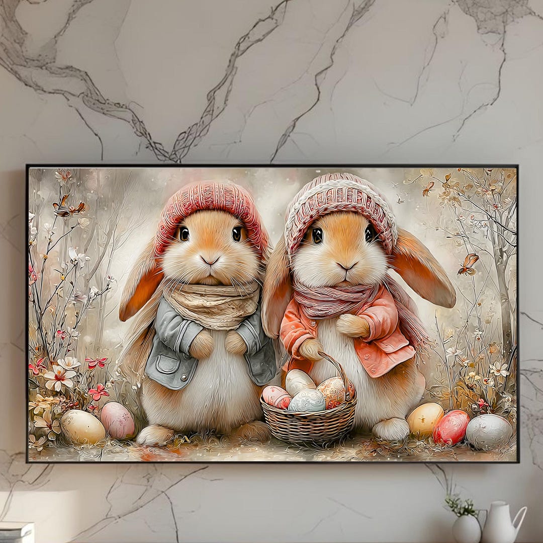 Easter Rabbit Floral Painting Eggs Bunny TV Art Frame Screensaver