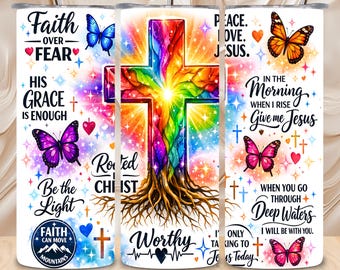 Faith Religious Quotes Cross 20 OZ Seamless Tumbler Wrap Sublimation Design Digital Download