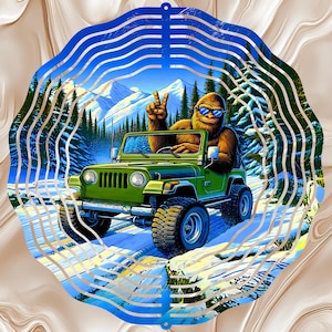 Winter Bigfoot Car Jeep 12'' Wind Spinner Sublimation Design (Digital Download)