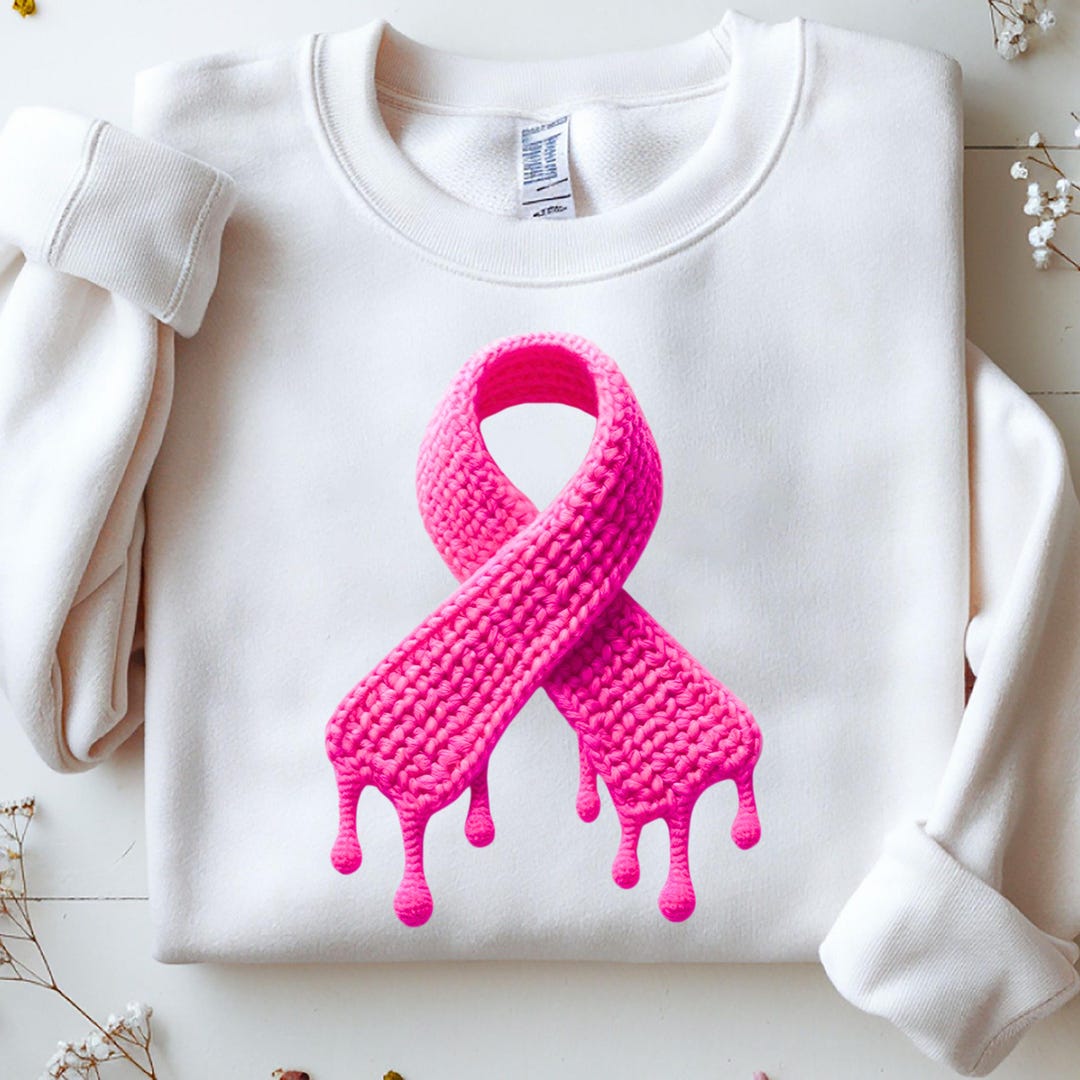 Pink Ribbon Crochet Faux Yarn Shirt Sublimation Design Digital Download ...