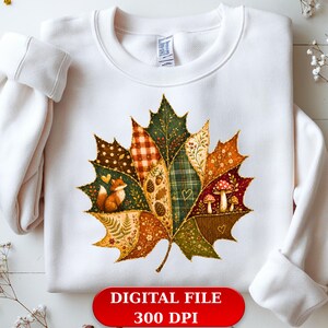 T-Shirt-Design mit Waldmotiv, Ahornblatt, Herbstfuchs und Pilz (PNG, rustikales Herbst-Sublimationskunstwerk)