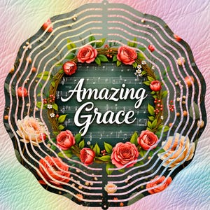 Amazing Grace religiös 12' vindspinner sublimeringsdesign digital nedladdning blommig rosor notblad