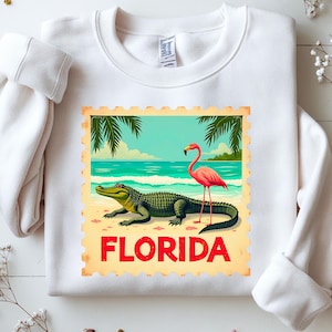 Florida Stamp State PNG|Vintage Stamp Sublimation Design| USA State Postage|Postal Stamp Alligator Flamingo| Travel Beach Tropical Shirt