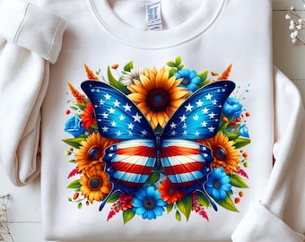 Amerikansk fjäril USA-flagga blommig patriotisk sublimeringsdesign digital nedladdning