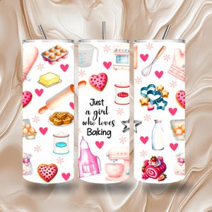 Just A Girl Who Loves Baking, Baking Girl 20 OZ Skinny Tumbler Wrap Seamless Straight Instant Download, Sublimation PNG File, Baking Vibes