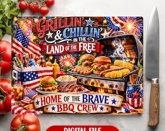 Patriotic Grilling BBQ Design Glass Cutting Board (Digital Download) Home of the Brave Sublimation