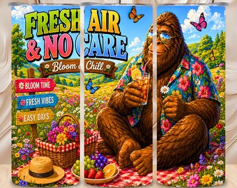 Diseño divertido de primavera, flores y naturaleza para vaso térmico de 20 oz, envoltorio para sublimación sin costuras, descarga digital.