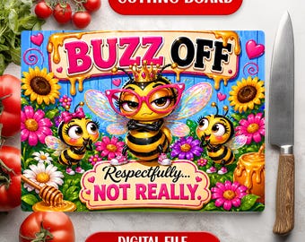 Tabla de cortar de vidrio con diseño de abeja sarcástica y divertida para descargar por sublimación (descarga digital).
