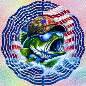 Söt vindspinnare för abborrfiske, 12' vindspinner, digital nedladdning, patriotisk fiskälskare, coola trendiga solglasögon, fiskarméhatt, amerikansk flagga, fiske