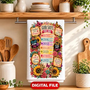 Gott sagt, du bist Glaube Geschirrtuch Design Christian Kitchen Inspirational Religious Sublimation Digital Download