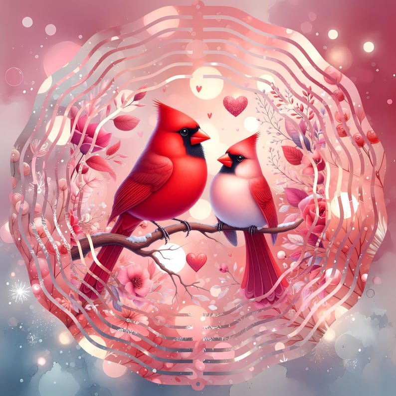 Valentine's Day Red Cardinal Love Couple Hearts Floral 12' Wind Spinner ...