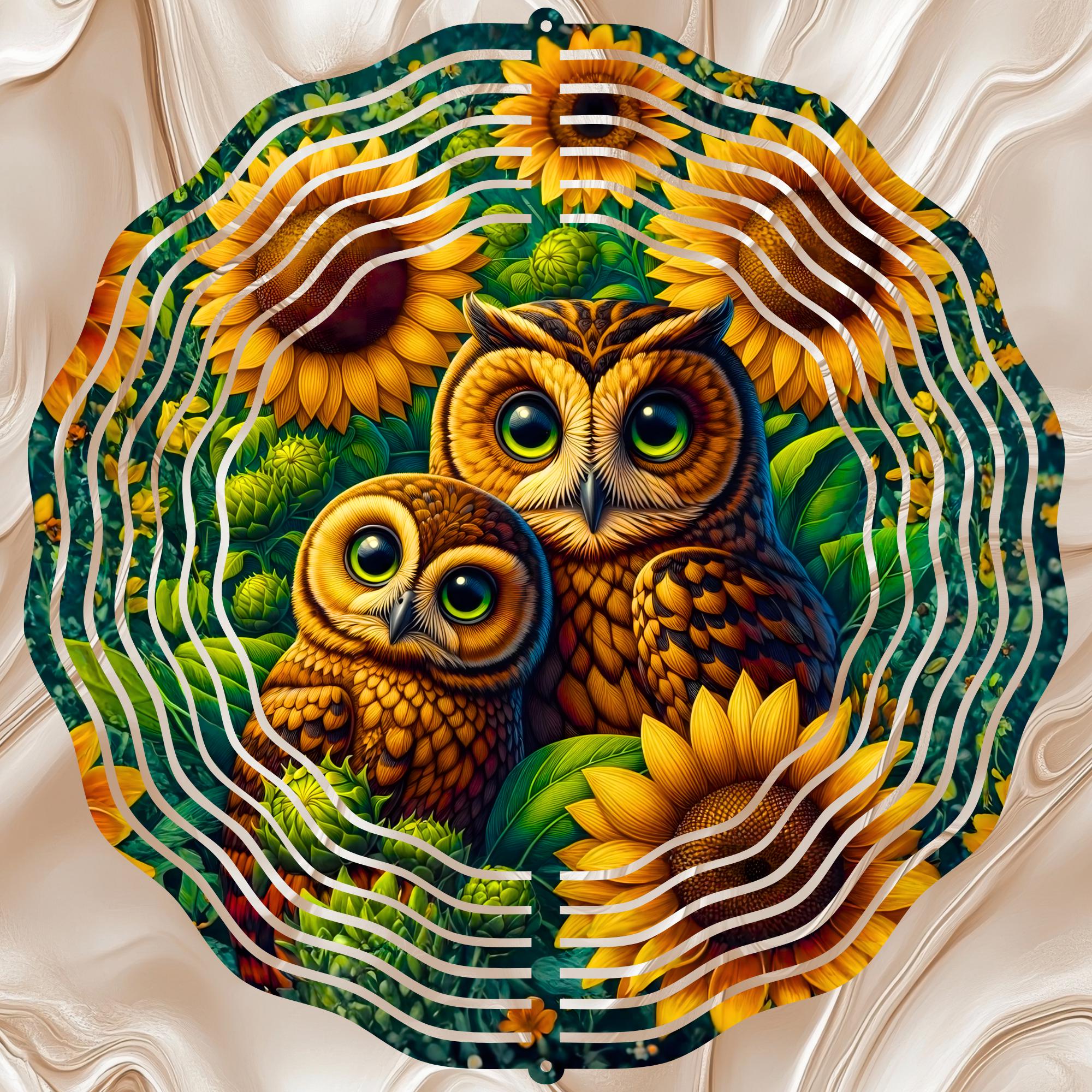 Sunflowers Owls Cute Nature Floral 12'' Wind Spinner Sublimation Design Digital Download