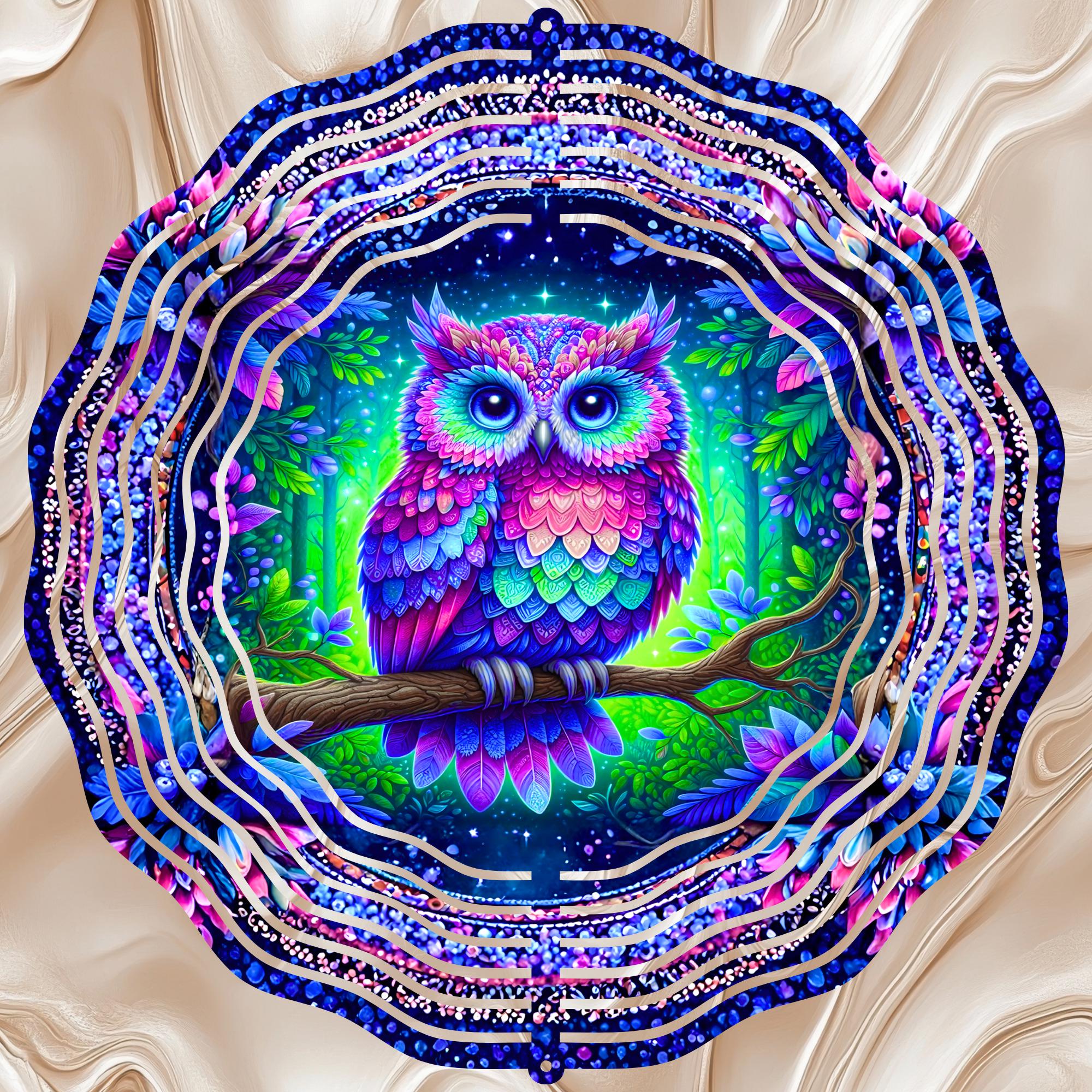 Colorful Trendy Owl 12' Wind Spinner Sublimation Design Digital Download Forest