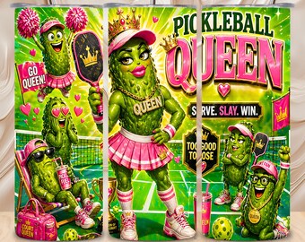 Diseño digital para sublimación de Pickleball Queen Funny Court, vaso térmico de 20 oz sin costuras, descarga digital