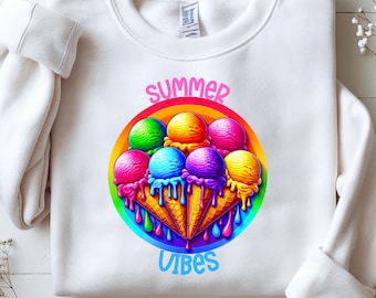 Summer Vibes Eistüten Sublimationsdesign, buntes PNG (digitaler Download)