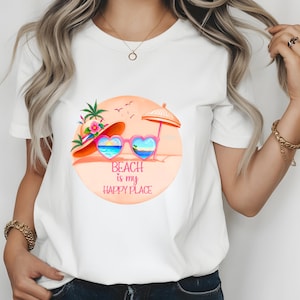 Beach Is My Happy Place,Digital Download T-shirt Design PNG,Summer Vibes,Tropical Vacation,Sunglases,Sublimation PNG,Gift For Summer,Beach
